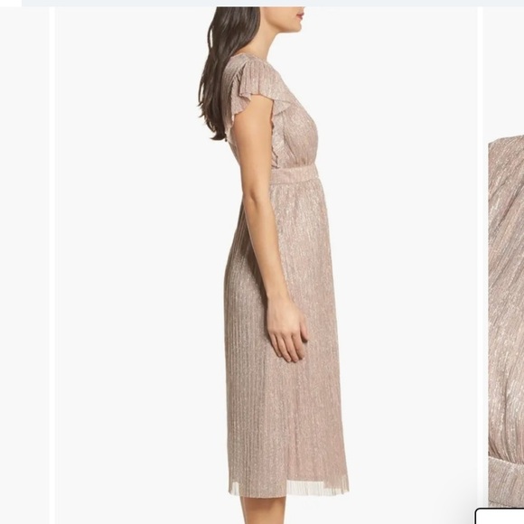 Chelsea28  Women’s Pink Peach Metallic Midi Dress size S - Picture 7 of 12